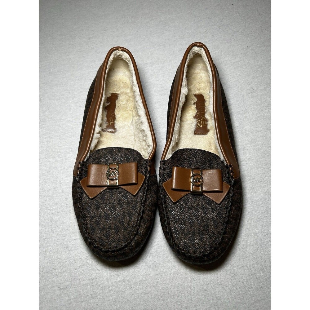 Michael Kors Erica Slipper loafer moccasins in a brown Signature-print 6.5